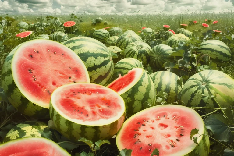 red cut watermelon pile ripe watermelons field generative ai Web H
