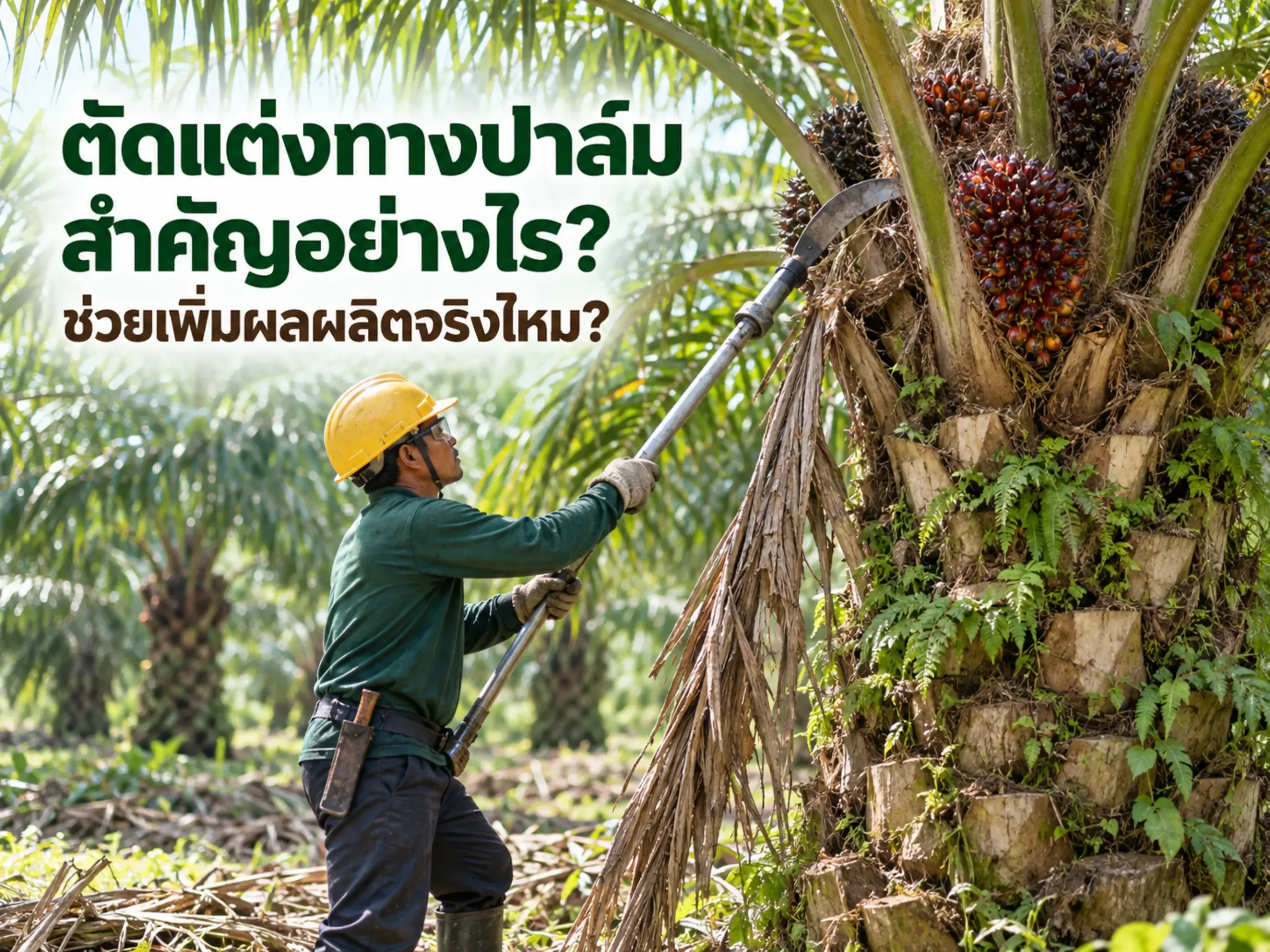 ตัดแต่งทางปาล์มน้ำมันสำคัญอย่างไร ช่วยเพิ่มผลผลิตได้จริงไหม? 1 9029 oil palm pruning benefits Horizontal